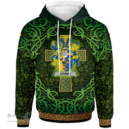ScotsTee Shop Irish Kenney or O'Kenny Coat of Arms Family Crest Ireland Hoodie Celtic Cross Shamrock Patterns