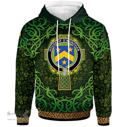 ScotsTee Shop Irish House of O'MONOHAN Coat of Arms Family Crest Ireland Hoodie Celtic Cross Shamrock Patterns