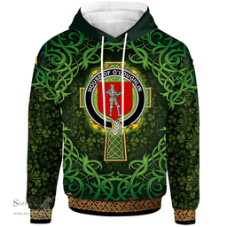 ScotsTee Shop Irish House of O'LOUGHLIN Coat of Arms Family Crest Ireland Hoodie Celtic Cross Shamrock Patterns