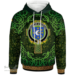 ScotsTee Shop Irish House of O'DUGGAN Coat of Arms Family Crest Ireland Hoodie Celtic Cross Shamrock Patterns