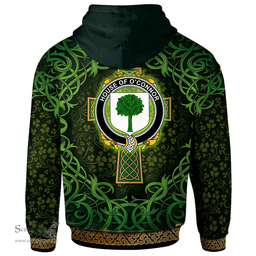 ScotsTee Shop Irish House of O'CONNOR (Don) Coat of Arms Family Crest Ireland Hoodie Celtic Cross Shamrock Patterns