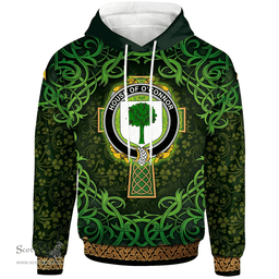 ScotsTee Shop Irish House of O'CONNOR (Don) Coat of Arms Family Crest Ireland Hoodie Celtic Cross Shamrock Patterns
