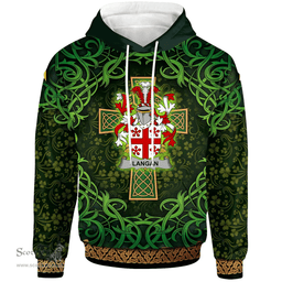 ScotsTee Shop Irish Langan or O'Longan Coat of Arms Family Crest Ireland Hoodie Celtic Cross Shamrock Patterns