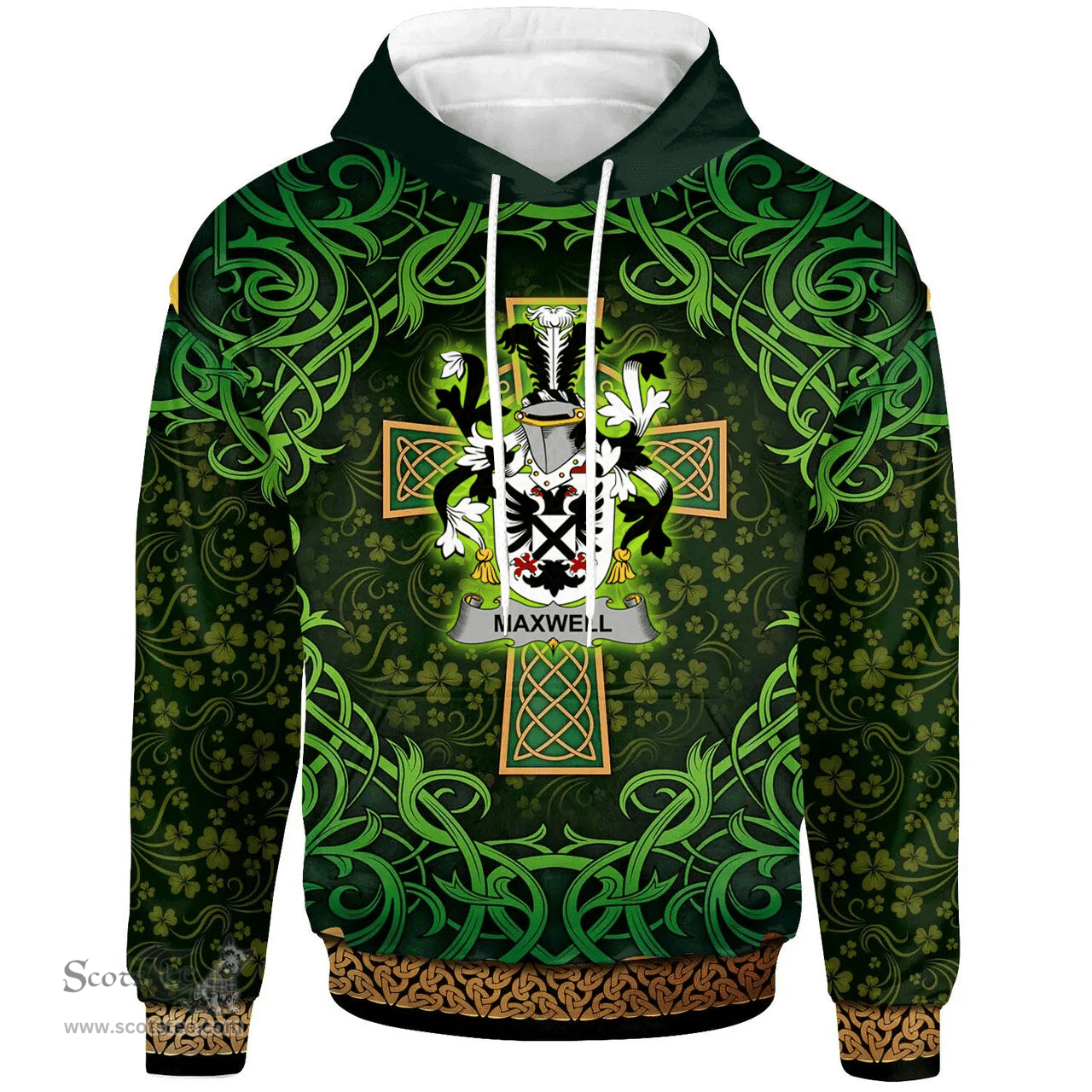 ScotsTee Shop Irish Maxwell Coat of Arms Family Crest Ireland Hoodie Celtic Cross Shamrock Patterns