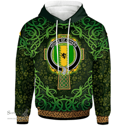 ScotsTee Shop Irish House of O'HARA Coat of Arms Family Crest Ireland Hoodie Celtic Cross Shamrock Patterns