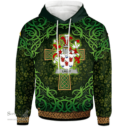 ScotsTee Shop Irish Lally or O'Mullally Coat of Arms Family Crest Ireland Hoodie Celtic Cross Shamrock Patterns