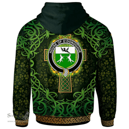 ScotsTee Shop Irish House of O'DONOGHUE Coat of Arms Family Crest Ireland Hoodie Celtic Cross Shamrock Patterns