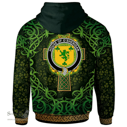 ScotsTee Shop Irish House of O'SHERIDAN Coat of Arms Family Crest Ireland Hoodie Celtic Cross Shamrock Patterns