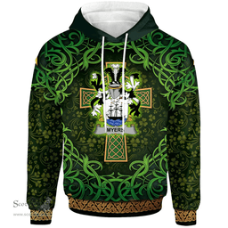 ScotsTee Shop Irish Myers Coat of Arms Family Crest Ireland Hoodie Celtic Cross Shamrock Patterns