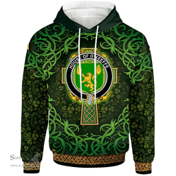 ScotsTee Shop Irish House of O'KEEFFE Coat of Arms Family Crest Ireland Hoodie Celtic Cross Shamrock Patterns