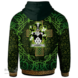 ScotsTee Shop Irish Looney or O'Lunney Coat of Arms Family Crest Ireland Hoodie Celtic Cross Shamrock Patterns