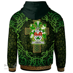 ScotsTee Shop Irish Leech Coat of Arms Family Crest Ireland Hoodie Celtic Cross Shamrock Patterns