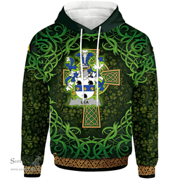 ScotsTee Shop Irish Lea or McLea Coat of Arms Family Crest Ireland Hoodie Celtic Cross Shamrock Patterns