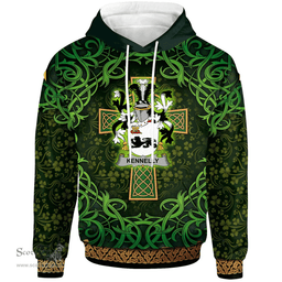 ScotsTee Shop Irish Kennelly or O'Kineally Coat of Arms Family Crest Ireland Hoodie Celtic Cross Shamrock Patterns