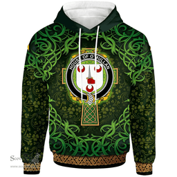 ScotsTee Shop Irish House of O'MULLAN Coat of Arms Family Crest Ireland Hoodie Celtic Cross Shamrock Patterns