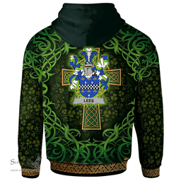 ScotsTee Shop Irish Lees or McAleese Coat of Arms Family Crest Ireland Hoodie Celtic Cross Shamrock Patterns