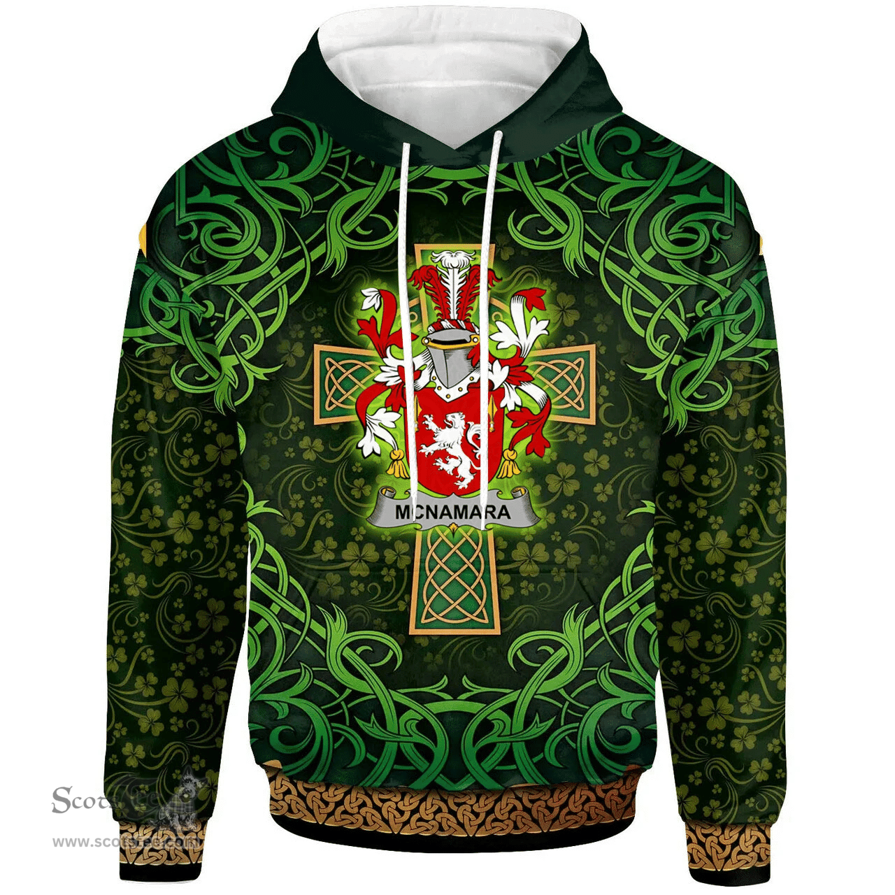 ScotsTee Shop Irish McNamara Coat of Arms Family Crest Ireland Hoodie Celtic Cross Shamrock Patterns
