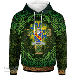 ScotsTee Shop Irish Hunt Coat of Arms Family Crest Ireland Hoodie Celtic Cross Shamrock Patterns