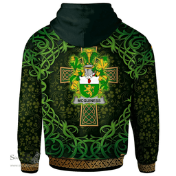ScotsTee Shop Irish McGuiness or McGenis Coat of Arms Family Crest Ireland Hoodie Celtic Cross Shamrock Patterns