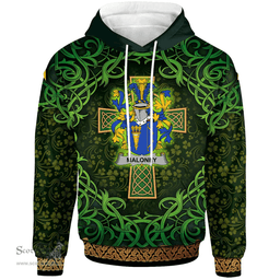 ScotsTee Shop Irish Maloney or O'Molony Coat of Arms Family Crest Ireland Hoodie Celtic Cross Shamrock Patterns