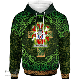 ScotsTee Shop Irish Mulvihill or O'Mulvihill Coat of Arms Family Crest Ireland Hoodie Celtic Cross Shamrock Patterns