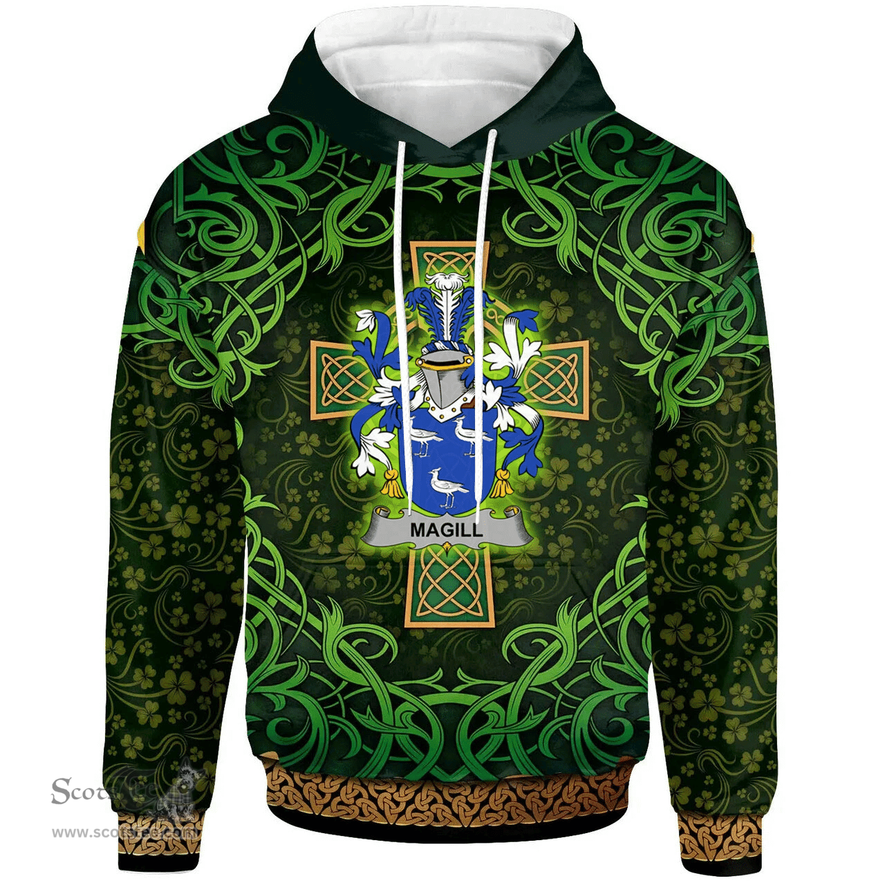 ScotsTee Shop Irish Magill Coat of Arms Family Crest Ireland Hoodie Celtic Cross Shamrock Patterns
