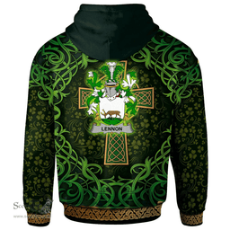 ScotsTee Shop Irish Lennon or O'Lennon Coat of Arms Family Crest Ireland Hoodie Celtic Cross Shamrock Patterns