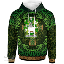 ScotsTee Shop Irish Lennon or O'Lennon Coat of Arms Family Crest Ireland Hoodie Celtic Cross Shamrock Patterns