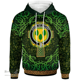 ScotsTee Shop Irish House of O'CLERY Coat of Arms Family Crest Ireland Hoodie Celtic Cross Shamrock Patterns