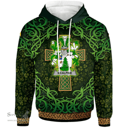 ScotsTee Shop Irish McAlpine or MacAlpin Coat of Arms Family Crest Ireland Hoodie Celtic Cross Shamrock Patterns