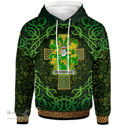 ScotsTee Shop Irish McConville Coat of Arms Family Crest Ireland Hoodie Celtic Cross Shamrock Patterns