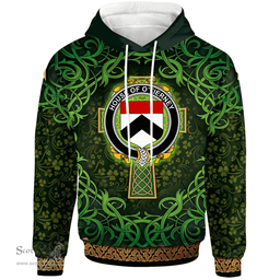 ScotsTee Shop Irish House of O'TIERNEY Coat of Arms Family Crest Ireland Hoodie Celtic Cross Shamrock Patterns