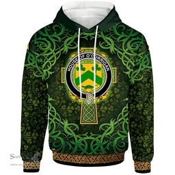 ScotsTee Shop Irish House of O'CORRIGAN Coat of Arms Family Crest Ireland Hoodie Celtic Cross Shamrock Patterns