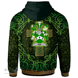 ScotsTee Shop Irish Ker Coat of Arms Family Crest Ireland Hoodie Celtic Cross Shamrock Patterns
