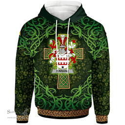 ScotsTee Shop Irish Kinnane or O'Kinane Coat of Arms Family Crest Ireland Hoodie Celtic Cross Shamrock Patterns
