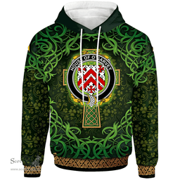 ScotsTee Shop Irish House of O'GARVEY Coat of Arms Family Crest Ireland Hoodie Celtic Cross Shamrock Patterns