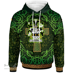 ScotsTee Shop Irish Lyster Coat of Arms Family Crest Ireland Hoodie Celtic Cross Shamrock Patterns