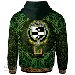 ScotsTee Shop Irish House of O'SULLIVAN (Beare) Coat of Arms Family Crest Ireland Hoodie Celtic Cross Shamrock Patterns