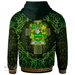 ScotsTee Shop Irish McCain or O'Kane Coat of Arms Family Crest Ireland Hoodie Celtic Cross Shamrock Patterns