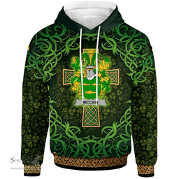 ScotsTee Shop Irish McCain or O'Kane Coat of Arms Family Crest Ireland Hoodie Celtic Cross Shamrock Patterns