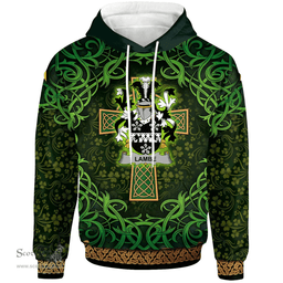 ScotsTee Shop Irish Lambe Coat of Arms Family Crest Ireland Hoodie Celtic Cross Shamrock Patterns