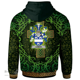 ScotsTee Shop Irish Leman or Lemon Coat of Arms Family Crest Ireland Hoodie Celtic Cross Shamrock Patterns