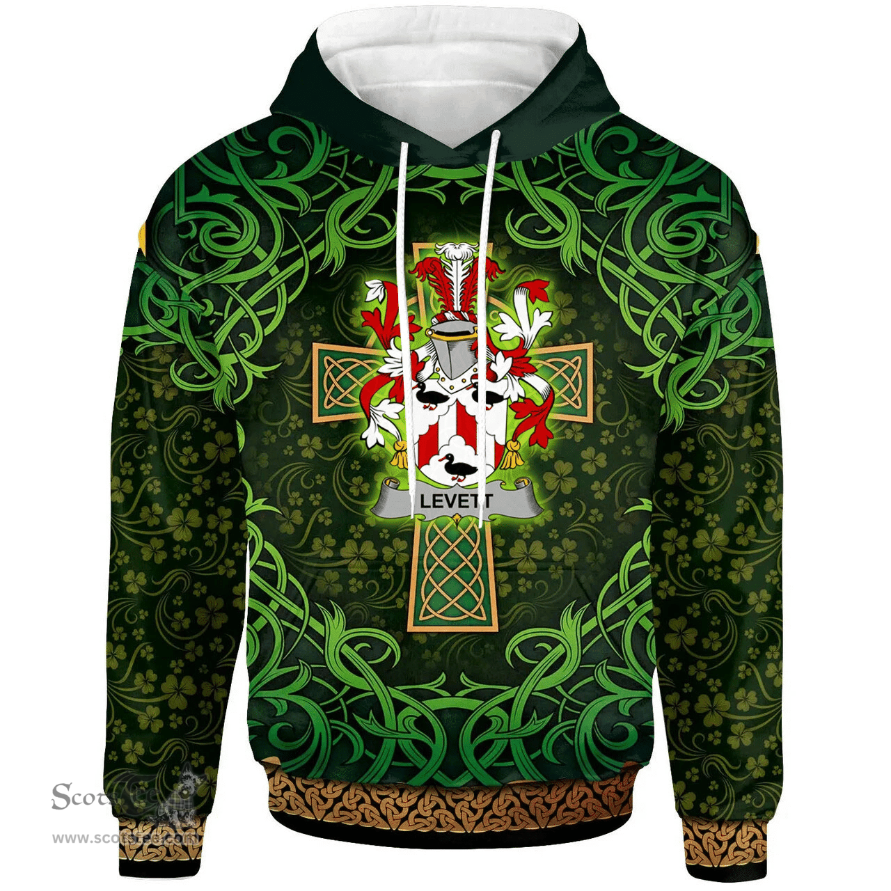 ScotsTee Shop Irish Levett or Lyvett Coat of Arms Family Crest Ireland Hoodie Celtic Cross Shamrock Patterns