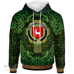 ScotsTee Shop Irish House of O'KINNEALLY Coat of Arms Family Crest Ireland Hoodie Celtic Cross Shamrock Patterns