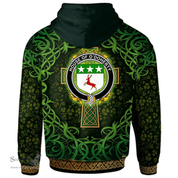 ScotsTee Shop Irish House of O'DOHERTY Coat of Arms Family Crest Ireland Hoodie Celtic Cross Shamrock Patterns