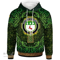 ScotsTee Shop Irish House of O'DOHERTY Coat of Arms Family Crest Ireland Hoodie Celtic Cross Shamrock Patterns