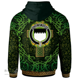 ScotsTee Shop Irish House of POWER Coat of Arms Family Crest Ireland Hoodie Celtic Cross Shamrock Patterns