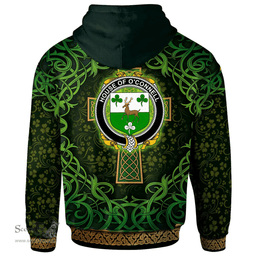 ScotsTee Shop Irish House of O'CONNELL Coat of Arms Family Crest Ireland Hoodie Celtic Cross Shamrock Patterns