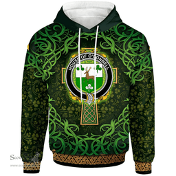 ScotsTee Shop Irish House of O'CONNELL Coat of Arms Family Crest Ireland Hoodie Celtic Cross Shamrock Patterns