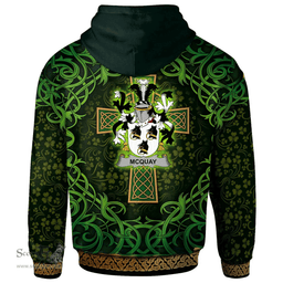 ScotsTee Shop Irish McQuay or MacQuay Coat of Arms Family Crest Ireland Hoodie Celtic Cross Shamrock Patterns